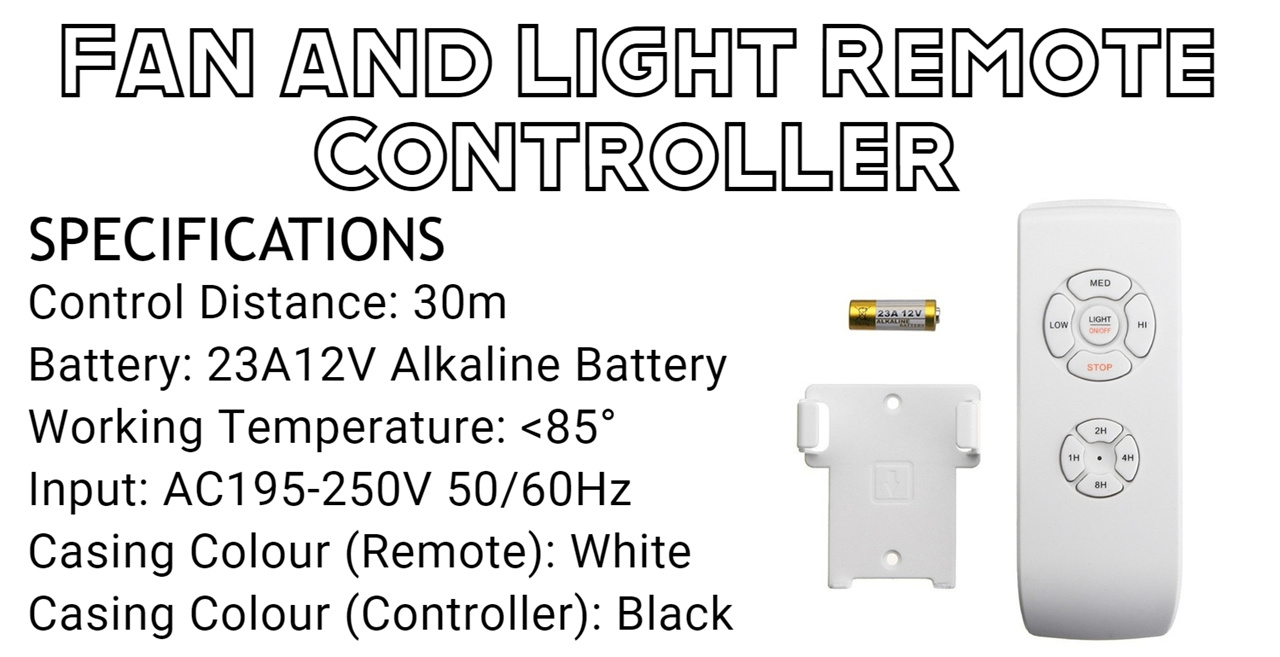Ceiling Fan Lamp Remote Controller Kit | 23A/12V Battery and Bracket 4