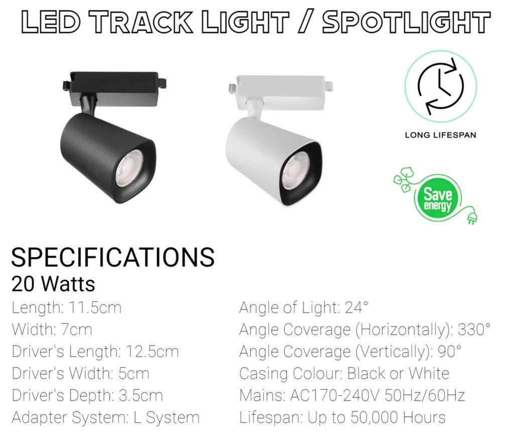 Adjustable LED Track Light Spot Light 20W Square Specification